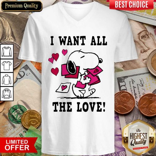 Peanuts Snoopy All The Love Valentines V-neck - Design By Viewtees.com