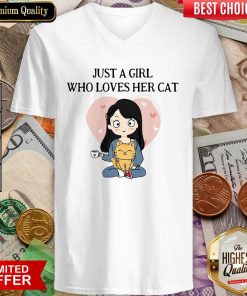 Chibi Girl Just A Girl Who Loves Her Cat V-neck - Design By Viewtees.com