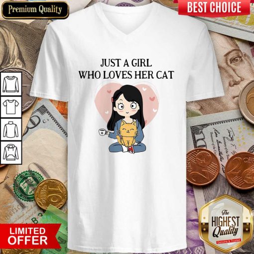 Chibi Girl Just A Girl Who Loves Her Cat V-neck - Design By Viewtees.com