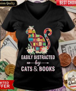 Awesome Easily Distracted By Cats And Books 01 V-neck