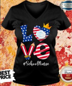 Love American Flag School Nurse V-neck