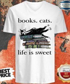 Books Cats Life Is Sweet V-neck