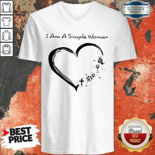 I Am A Simple Woman Boxing Dog Paw Wine Heart V-neck